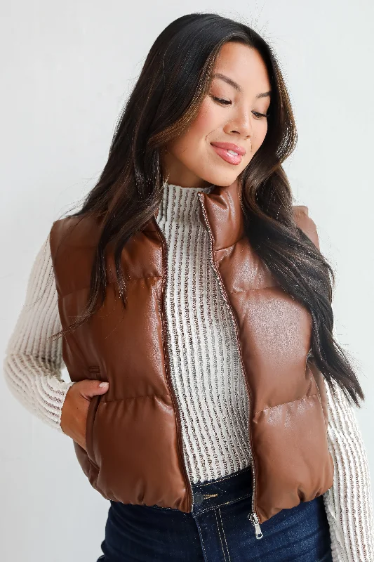 Women's Occasion Wear Apparel Fave Forecast Chestnut Leather Puffer Vest