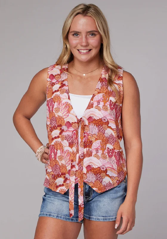 Women's Fashion-Forward Apparel Roper Womens 2078 Groovy Cacti Pink 100% Rayon Vest