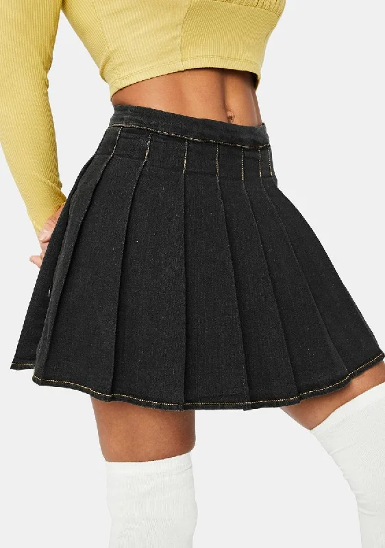 Women's Comfortable Clothes For Weekends Midnight Daring Denim Pleated Skirt