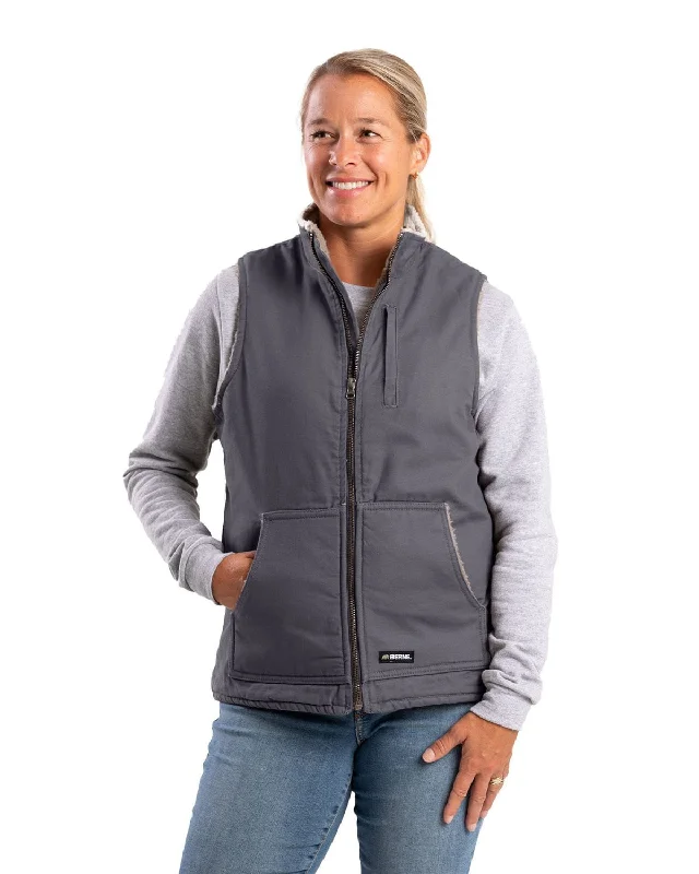 Women's Evening Apparel Berne Womens Sherpa-Lined Softstone Duck Titanium 100% Cotton Vest