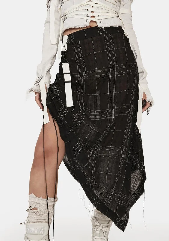 Women's Office Attire Distortion Plaid Midi Skirt