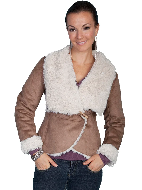 Women's Clothing For Outdoor Activities Scully Ladies Faux Oversize Fur Collar Jacket Hazelnut 100% Polyester