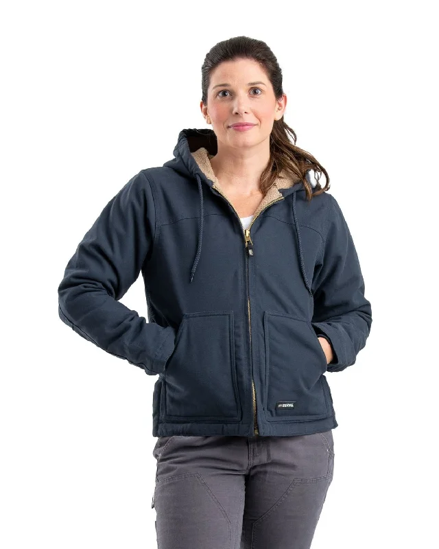 Women's Party Clothes Berne Apparel Womens Sherpa-Lined Duck Hooded Deep Ocean 100% Cotton Jacket