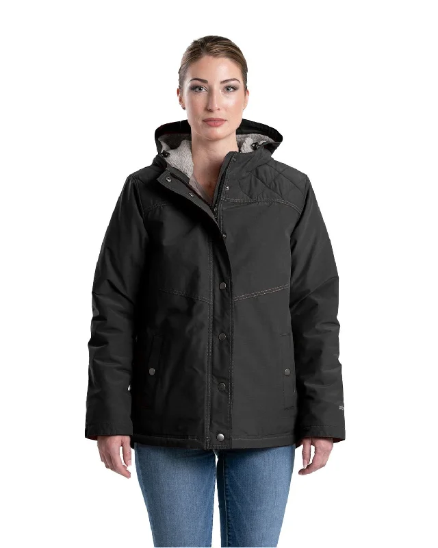 Casual Apparel For Women Berne Womens Softstone Micro-Duck Hooded Black Cotton Blend Coat