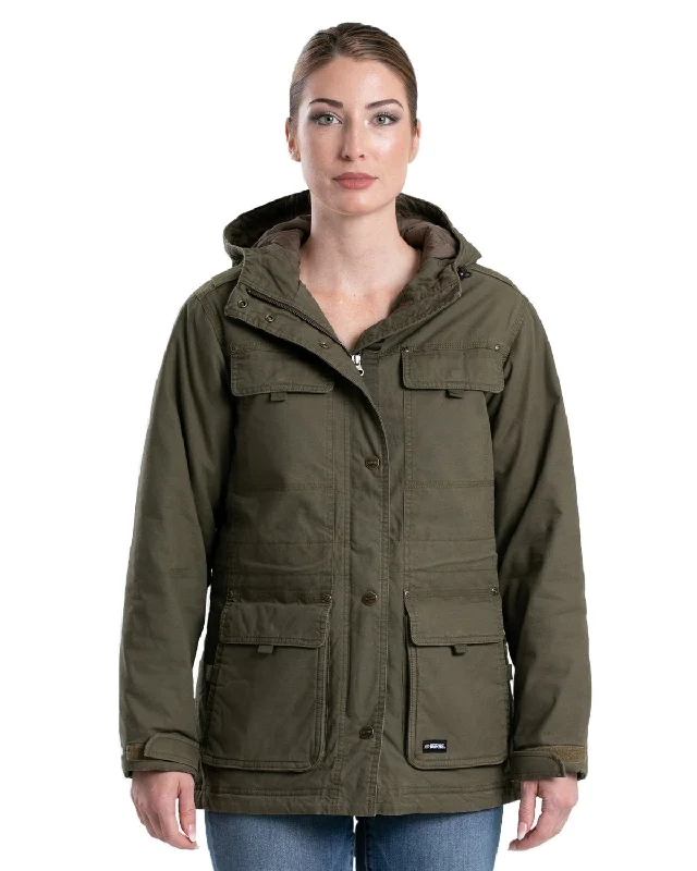 Women's Vacation Attire Berne Womens Softstone Washed Duck Utility Cedar Green 100% Cotton Coat