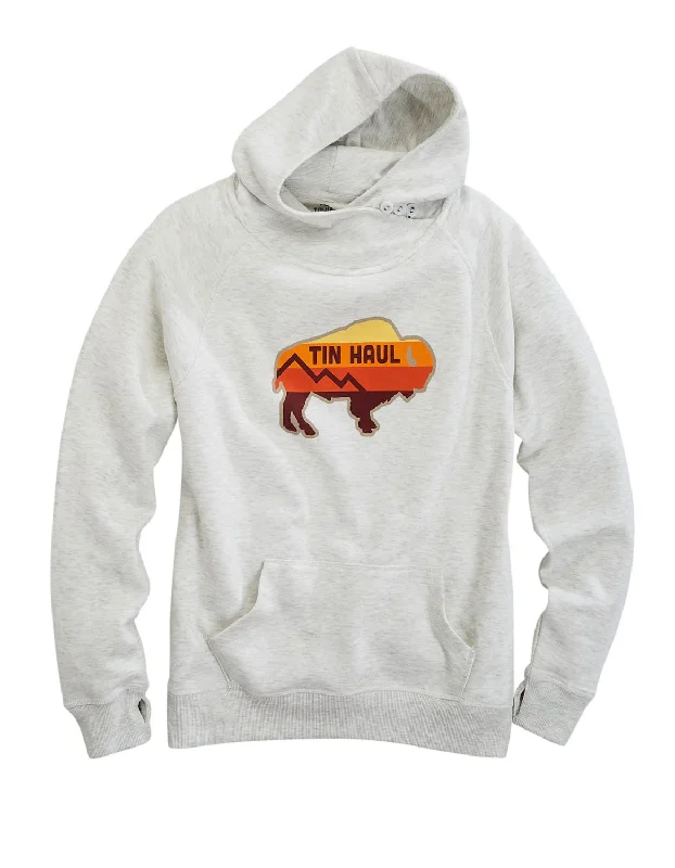 Women's Trendy Activewear Apparel Tin Haul Womens Serape Bison White Cotton Blend Hoodie