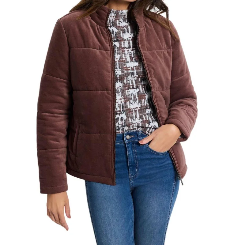 Women's Resort Garments Velvet Puffer Jacket In Chai