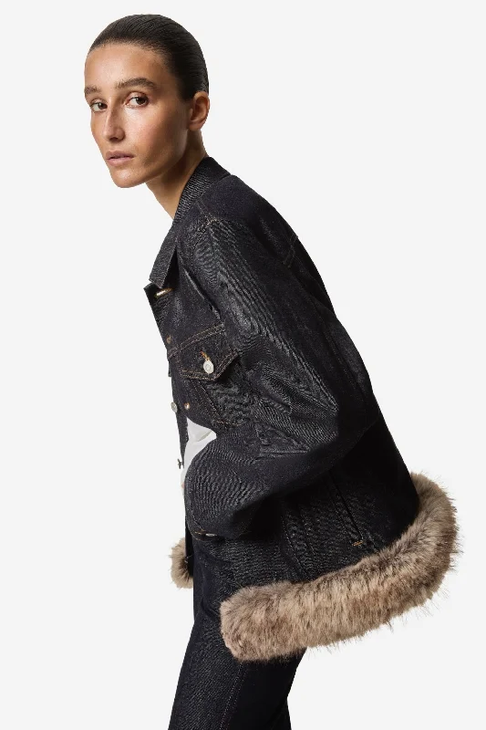 Women's Clothing For Special Occasions Faux Fur Hem Denim Jacket