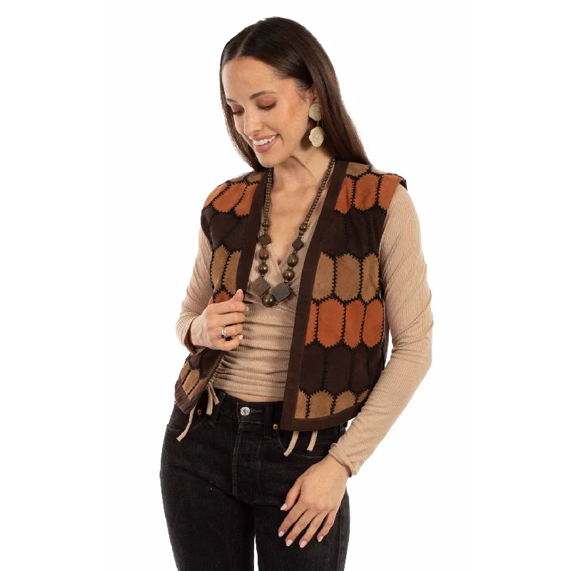 Timeless Women's Outfit Scully Womens Patch Fringe Multi-color Leather Leather Vest