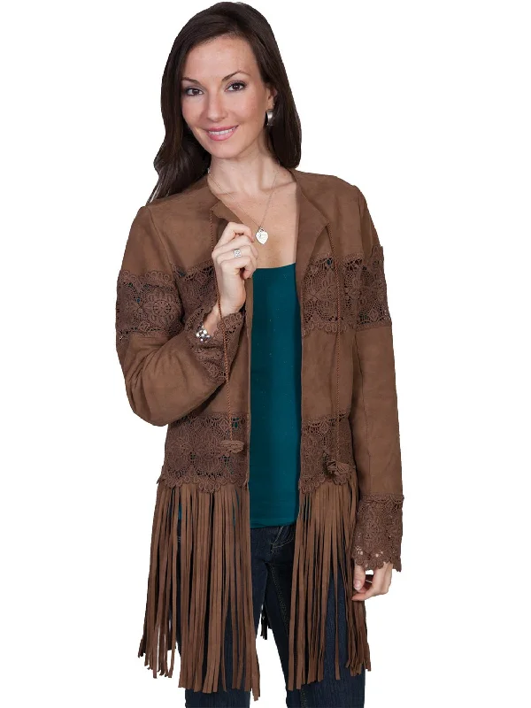 Women's High-Fashion Clothes Scully Leatherwear Womens Brown Lamb Suede Western Fringe Coat