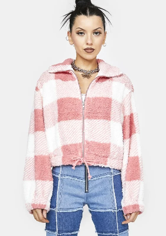 Affordable Women's Clothing Sweet Get The Phone Plaid Jacket