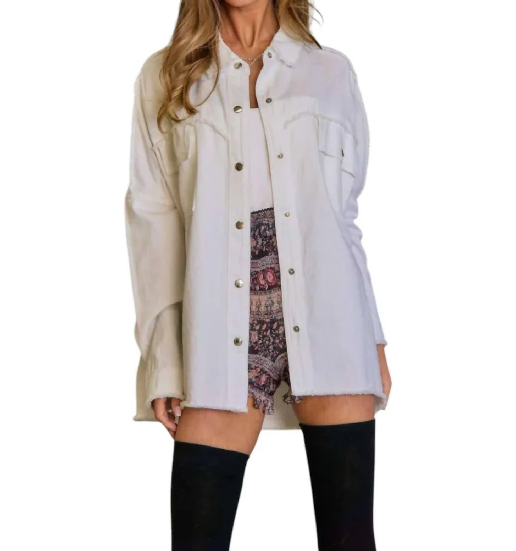 Women's Outerwear Attire Curvy Rocker Shacket In White