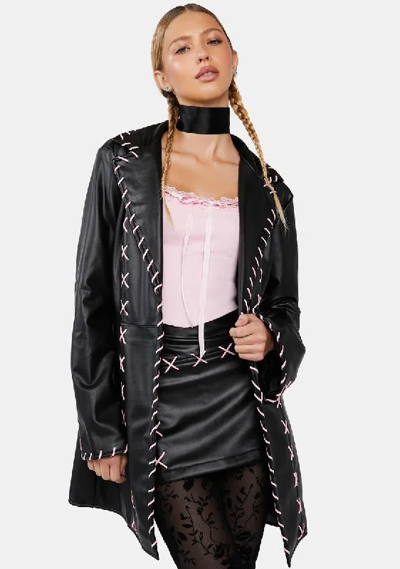 Women's Athletic Clothes Midnight In Paris Vegan Leather Coat