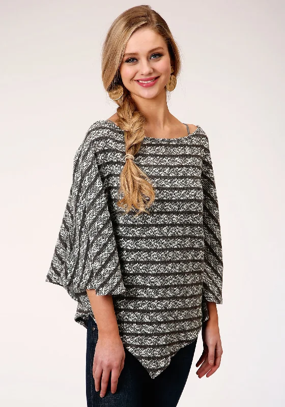 Women's Versatile Apparel Roper Womens Black/White Cotton Blend Open Knit S/S Poncho