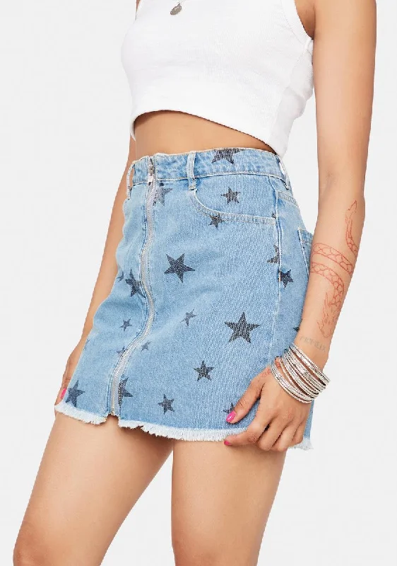 Fashionable Women's Clothes One Hit Wonder Star Denim Skirt