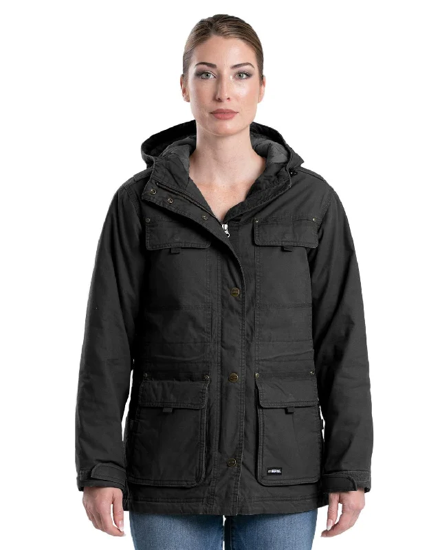 Women's Vintage Attire Berne Womens Softstone Washed Duck Utility Black 100% Cotton Coat