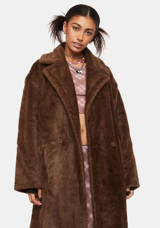 Women's Seasonal Clothing Brown Estelle Faux Fur Coat