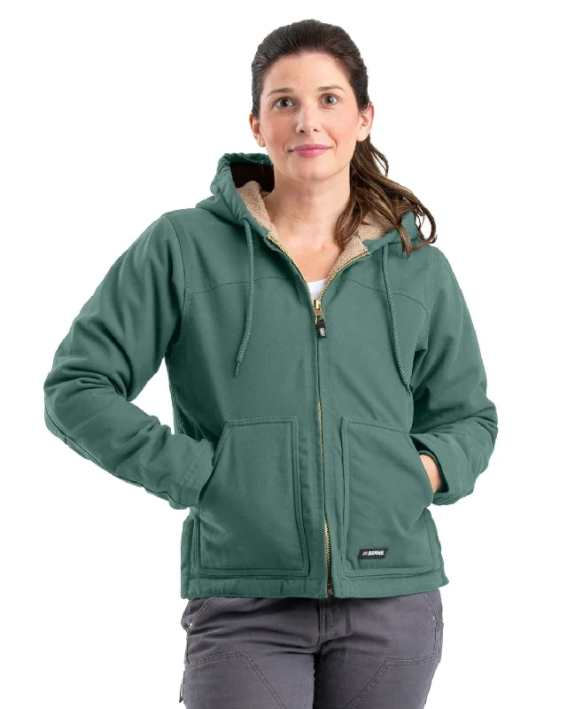 Modern Women's Attire Berne Womens Sherpa-Lined Softstone Duck Eucalyptus 100% Cotton Hoodie