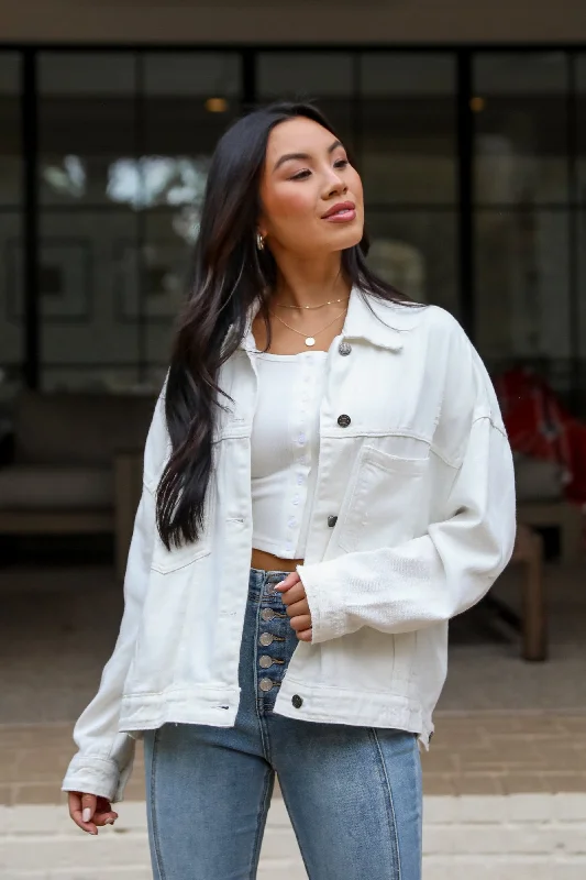 Women's Classic Outfit Iconic Travels Cream Denim Jacket