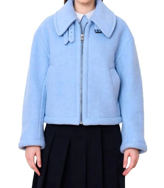 Women's Elegant Garments Cropped Aviator Jacket In Sky Blue