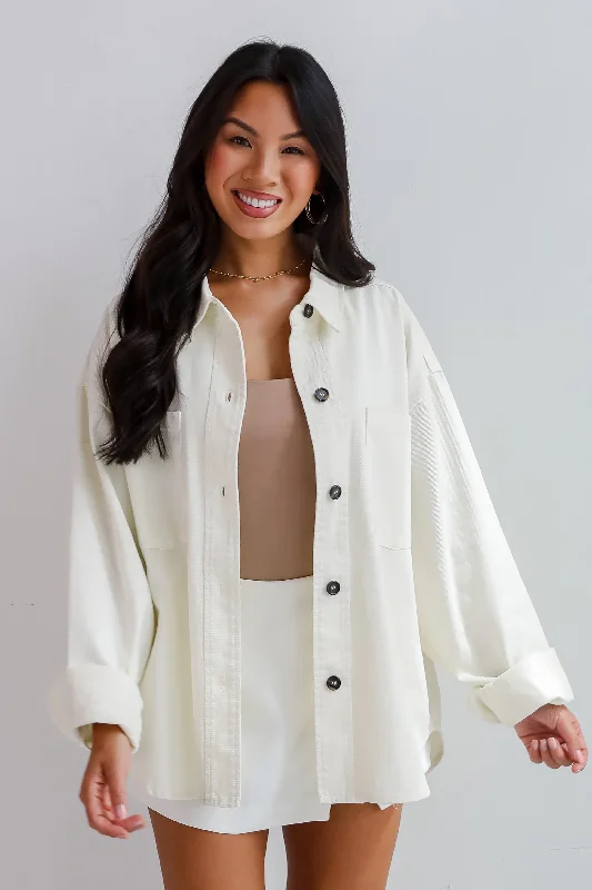 Women's Elegant Evening Attire FINAL SALE - Ready For Anything Cream Denim Jacket