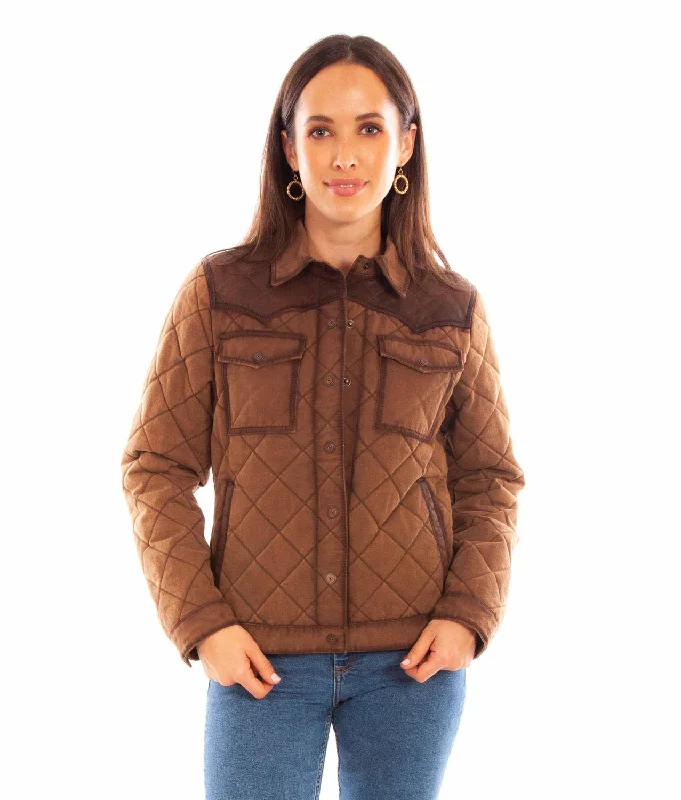 Stylish Women's Attire Scully Womens Quilted Snap Chocolate Cotton Cotton Jacket