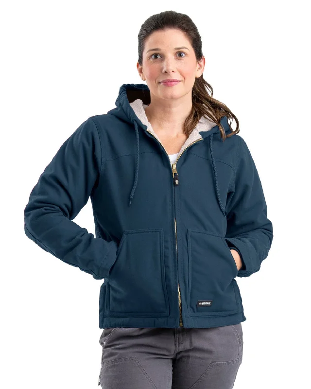 Women's Activewear Attire Berne Womens Sherpa-Lined Softstone Duck Hooded Midnight Rain 100% Cotton Jacket