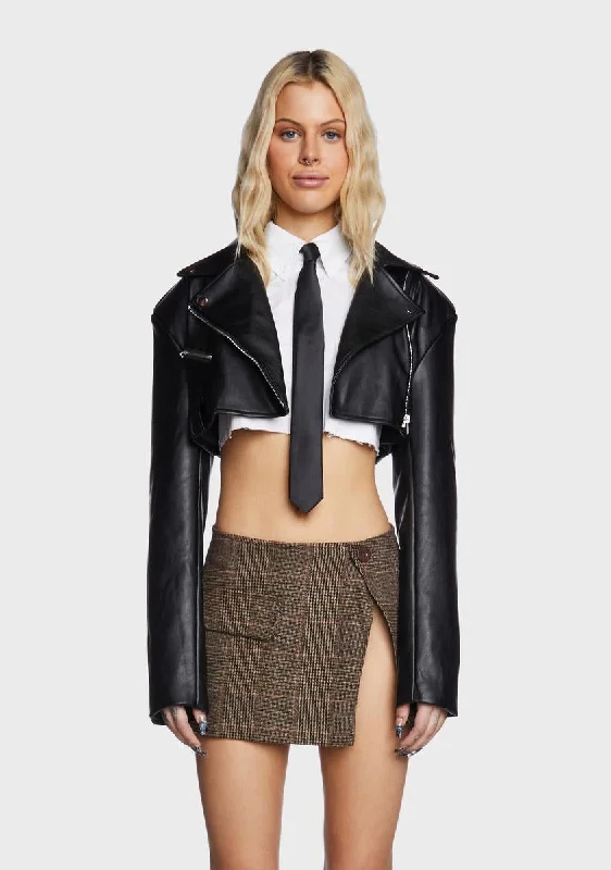 Chic Women's Attire Fiona Cropped Faux Leather Biker Jacket