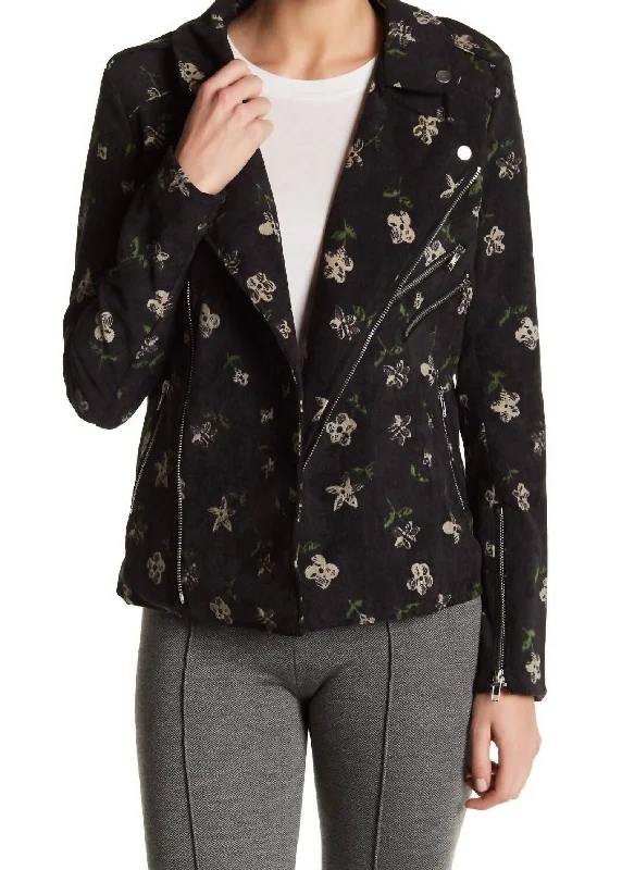 Women's Professional Apparel Floral Moto Corduroy Jacket In Black