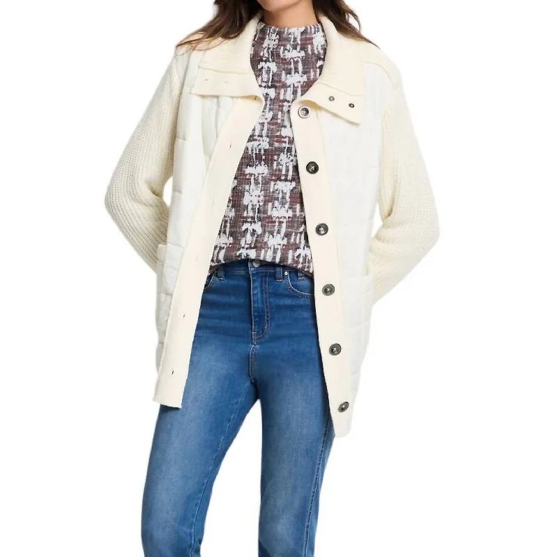 Women's Timeless Attire Mix Media Quilted Puffer Jacket In Classic Cream