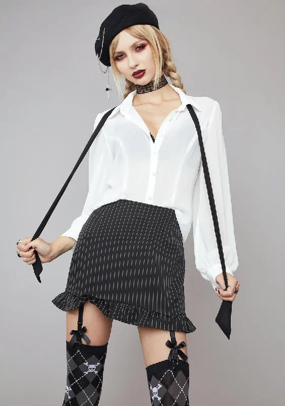 Women's Chic Outfit Bad Impression Pinstripe Garter Skirt