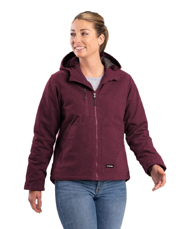 Women's Apparel And Garments Berne Womens Heathered Duck Hooded Burgundy Cotton Blend Jacket