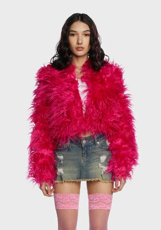 Fashionable Women's Clothes Fuschia Exclude You Faux Fur Jacket