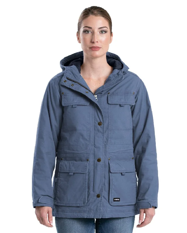 Women's Chic Outerwear Attire Berne Womens Softstone Washed Duck Utility Steel Blue 100% Cotton Coat