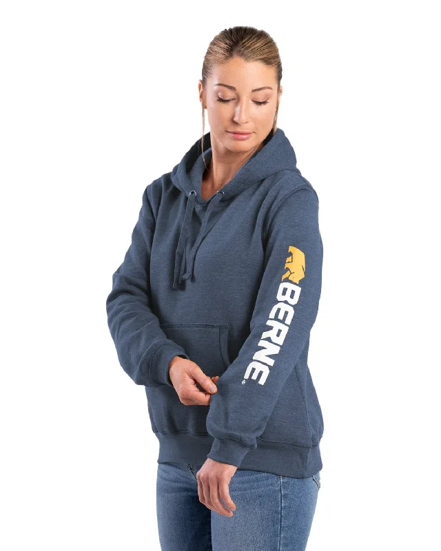 Women's Wardrobe Apparel Berne Womens Signature Sleeve Pullover Steel Blue Cotton Blend Hoodie