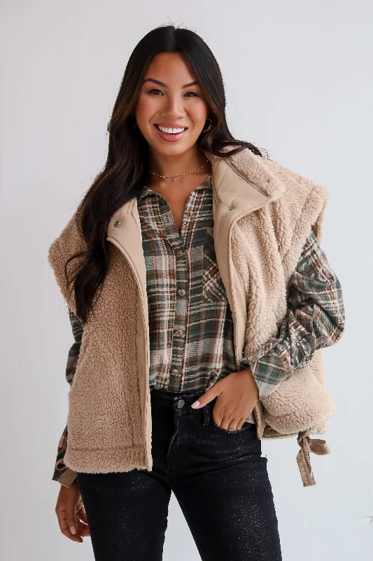 Modern Women's Apparel Cozy Aim Beige Sherpa Vest