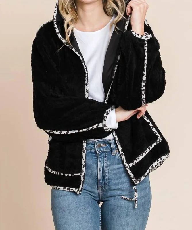 Women's Everyday Garments Hoodie Contrast Binding Faux Fur Solid Jacket In Black