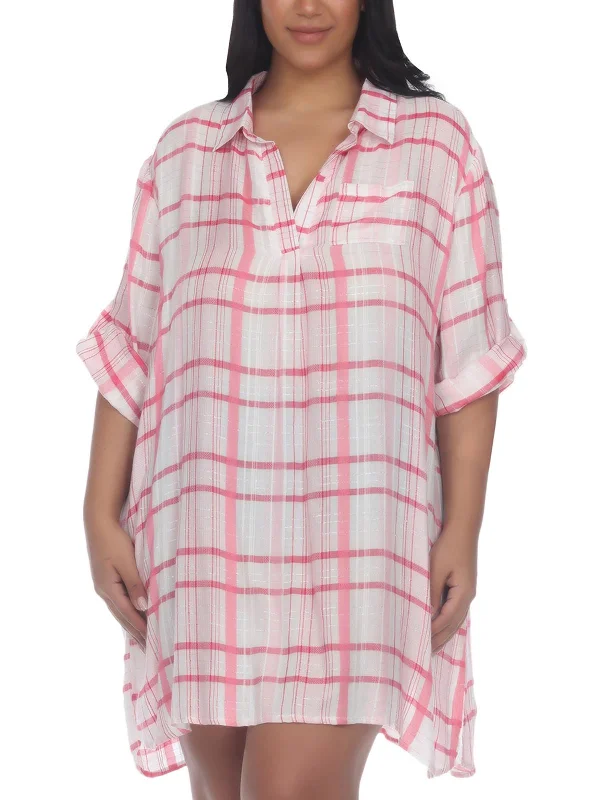 Women's Casual Wear Outfit Plus Womens Checkered Tunic Cover-Up