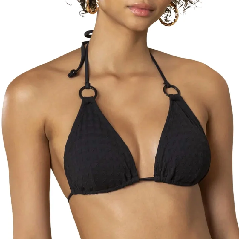 Women's Stylish Outdoor Outfit O-Ring Triangle Bikini Top In Jet Black