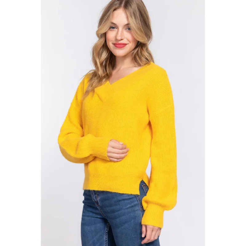 Stylish Outerwear Clothing For Women Long Slv Double V-neck Sweater