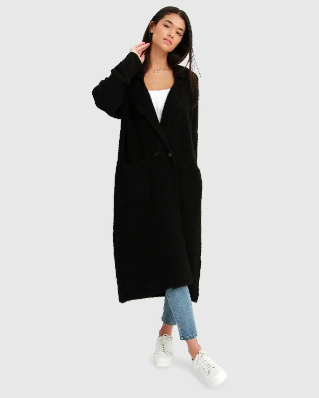 Women's Activewear Outfit Born To Run Sustainable Sweater Coat - Black