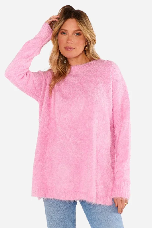 Luxury Women's Clothes Show Me Your Mumu Bonfire Sweater in Pink Fuzzy Knit