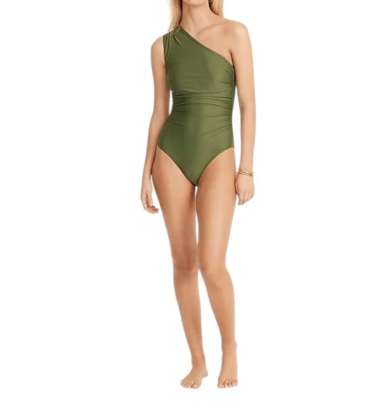 Women's Vintage-Inspired Outfit Ruched One Shoulder One Piece In Safari