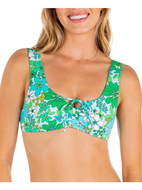 Stylish Clothes For Women Juniors Womens Floral Print Tie-Front Bikini Swim top