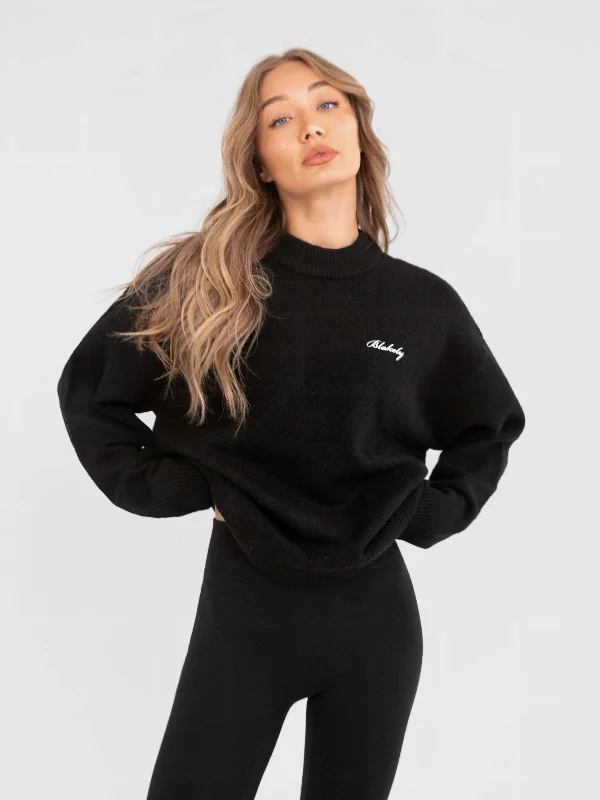 Women's Weekend Outfit Oversized Knitted Sweater - Black