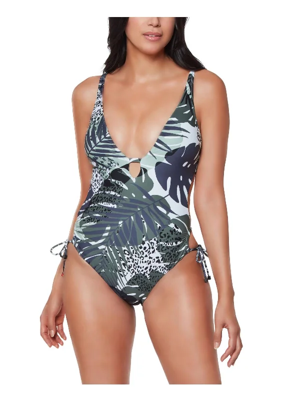 Women's Holiday Attire Womens Printed Side Tie One-Piece Swimsuit