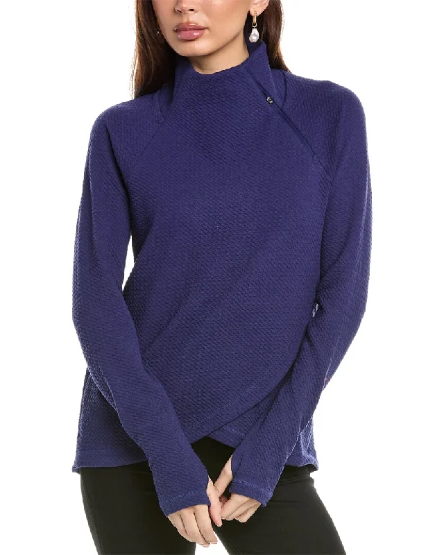 Stylish Clothes For Women IBKUL Popcorn Stitch Asymmetrical Zip Pullover