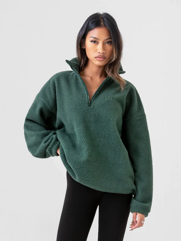 Women's Clothing Sets Borg 1/4 Zip Sweater - Green