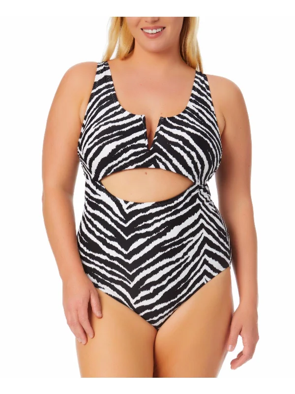 Women's Comfy Attire For Lounging Plus Womens Zebra Cut-Out One-Piece Swimsuit