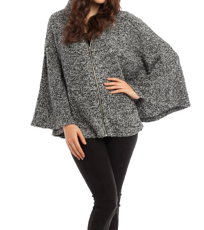 Women's Trendy Attire Sarah Zip Boucle Poncho In Black White